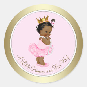 Ethnic Princess Tutu Pearls Pink Gold Baby Shower Classic Round Sticker