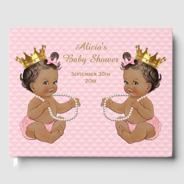 Ethnic Princess Twins Pink Baby Shower Guest Book (Front)