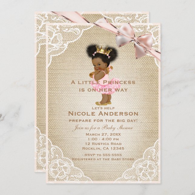 Ethnic Princess Vintage Baby Girl Rustic Shower Invitation (Front/Back)