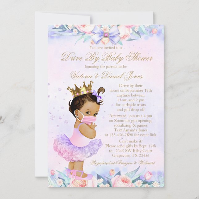 Ethnic Princess With Mask Drive By Baby Shower Invitation (Front)