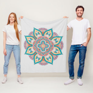 Ethnic print colourful mandala style pattern fleece blanket