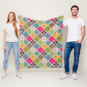 Ethnic print colourful mandala style pattern fleece blanket