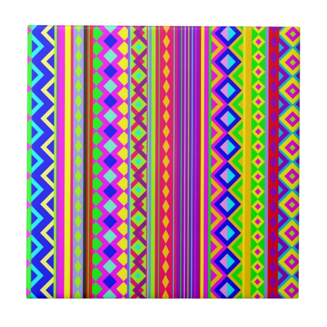 Ethnic Psychedelic Texture Pattern Ceramic Tile (Front)
