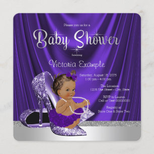 Ethnic Purple Ballerina High Heel Shoe Baby Shower Invitation