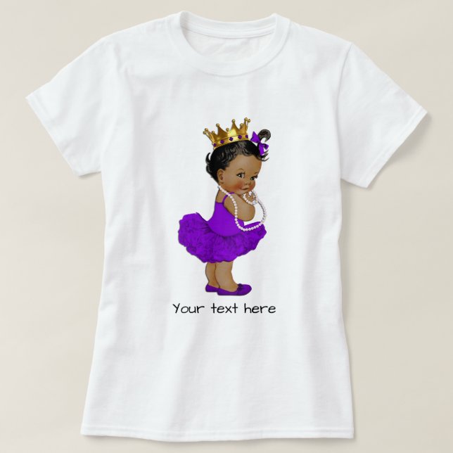 Ethnic Purple Tutu Ballerina Baby Princess Pearls T-Shirt (Design Front)