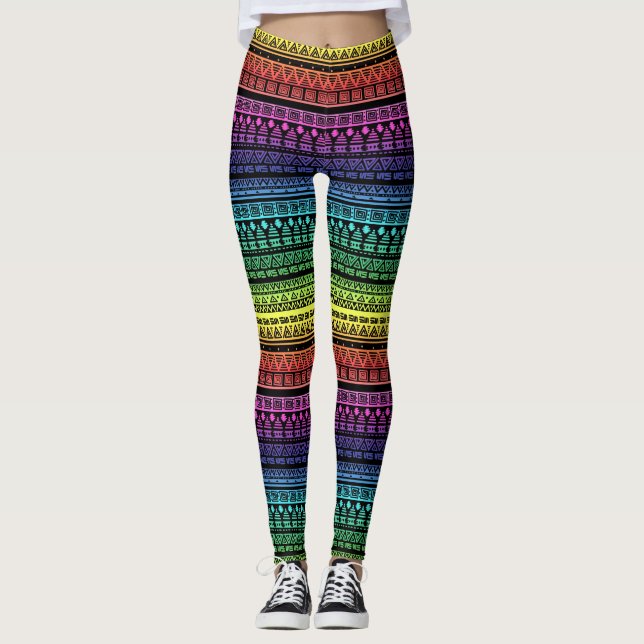 Ethnic, rainbow ornament leggings (Front)