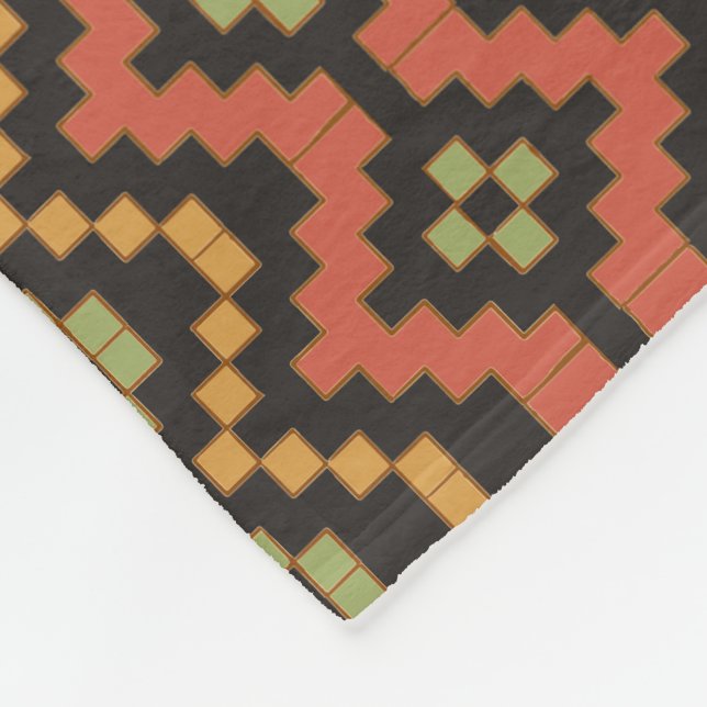 Ethnic Red Black Green Tribal Egyptian Fleece Blanket (Corner)