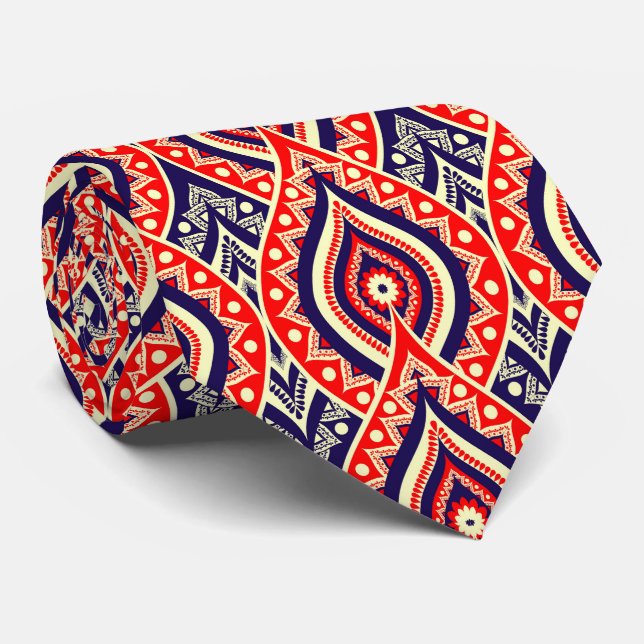 Ethnic red-gold colour Indian flower pattern Tie (Rolled)