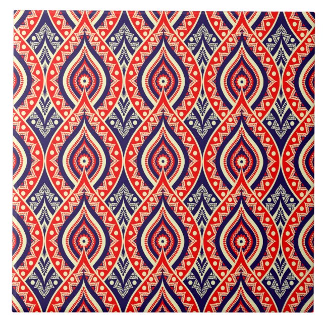 Ethnic red-gold colour Indian flower style pattern Ceramic Tile (Front)