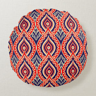 Ethnic red-gold colour Indian flower style pattern Round Cushion