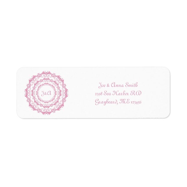 Ethnic retro floral pink Mandala Return Address Label (Front)