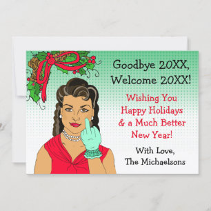 Ethnic Retro Lady Flipping the Bird Christmas Card