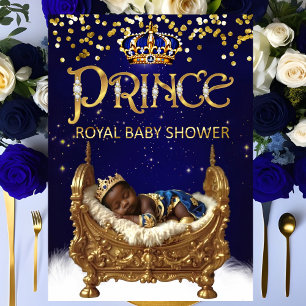 Ethnic Royal Prince Baby Shower Blue Gold Crib Invitation