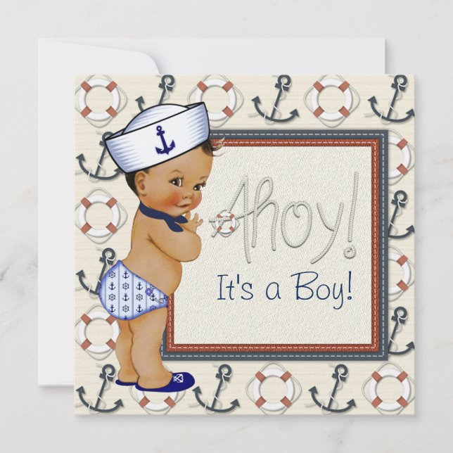 Ethnic Sailor Boy Nautical Baby Shower Invitation (Front)