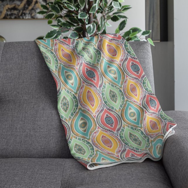 Ethnic Seamless Pattern Native Indian Floral Fleece Blanket (Creator Uploaded)