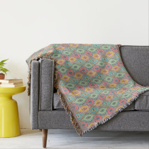 Ethnic Seamless Pattern Native Indian Floral Throw Blanket