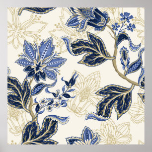 Ethnic seamless pattern with Indian ornament. Vint Poster
