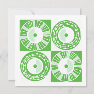 Ethnic Solar Mid Century Modern Green White Blank Card