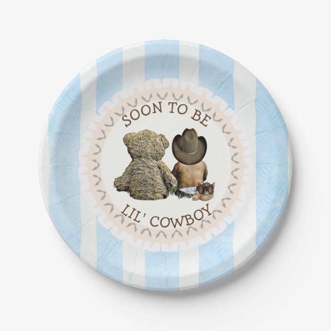 Ethnic Soon to be Lil' Cowboy Baby Shower Paper Plate (Front)