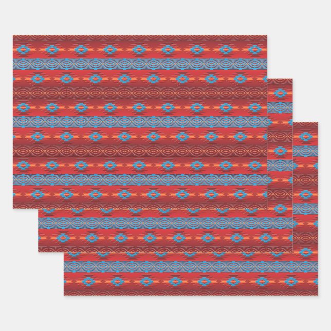 Ethnic Southwestern  Geometric Pattern Wrapping Paper Sheet (Set)