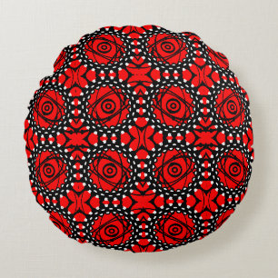 Ethnic Space Orbit Kaleidoscope J Red Round Cushion
