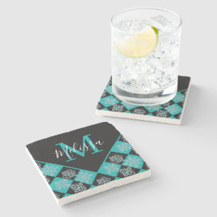 Ethnic squares personalised   stone coaster
