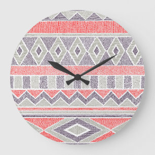 Ethnic Striped Tribal: Handmade Vintage Large Clock