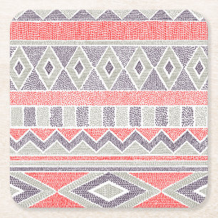 Ethnic Striped Tribal: Handmade Vintage Square Paper Coaster