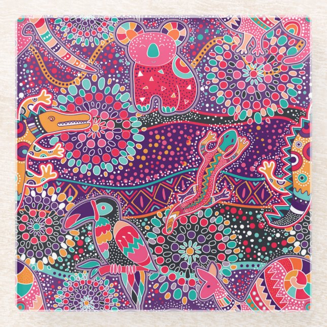 Ethnic Style Animal Pattern Glass Coaster (Front)