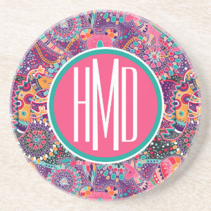 Ethnic Style Animal Pattern Monogram Coaster