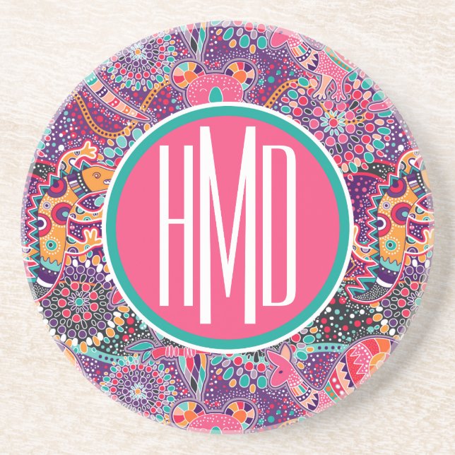 Ethnic Style Animal Pattern | Monogram Coaster (Front)