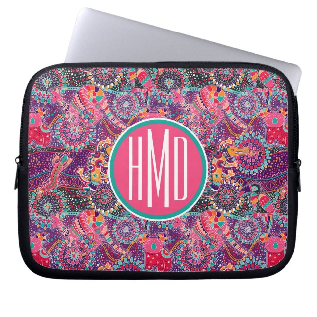 Ethnic Style Animal Pattern | Monogram Laptop Sleeve (Front)