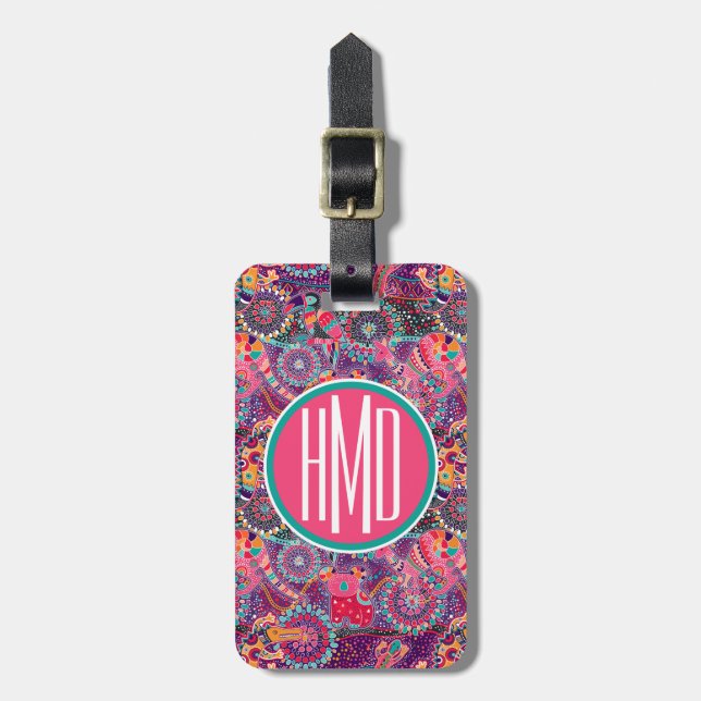 Ethnic Style Animal Pattern | Monogram Luggage Tag (Front Vertical)