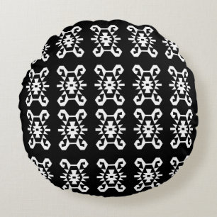 Ethnic Style Black and White Kilim Pattern Round Cushion