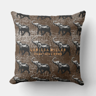 ethnic-style elephants distressed brown outdoor cushion