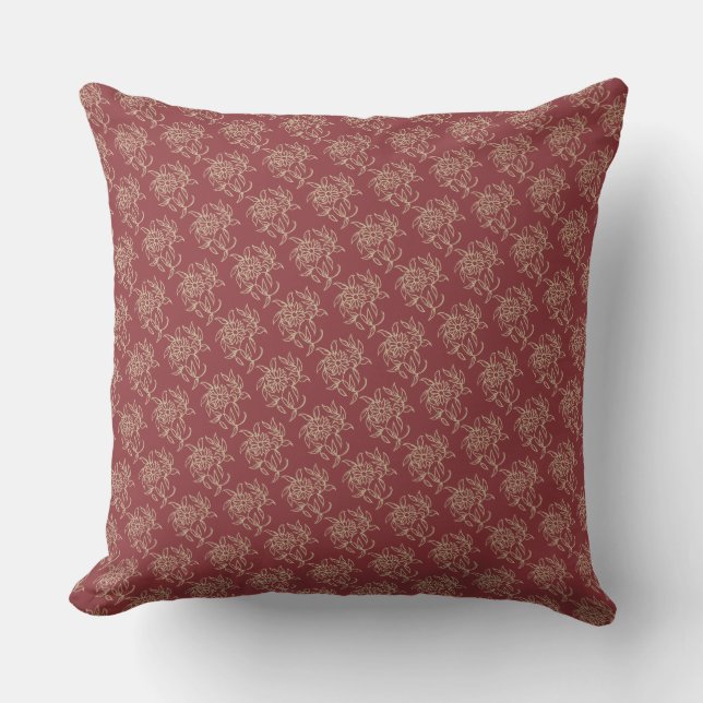 Ethnic Style Floral Mini-print Beige on Maroon Cushion (Front)