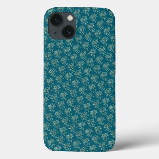 Ethnic Style Floral Mini-print Beige on Teal Case-Mate iPhone Case (Back)