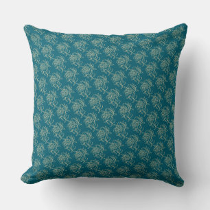 Ethnic Style Floral Mini-print Beige on Teal Cushion