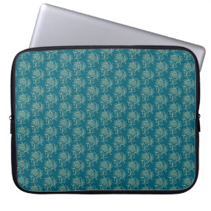 Ethnic Style Floral Mini-print Beige on Teal Laptop Sleeve