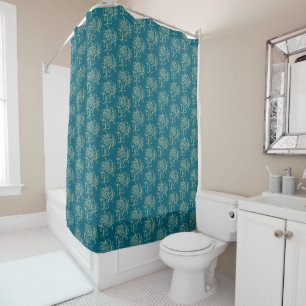 Ethnic Style Floral Mini-print Beige on Teal Shower Curtain