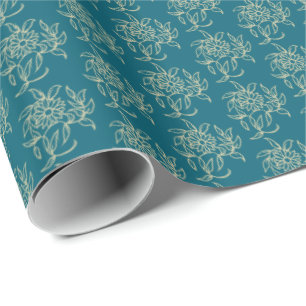 Ethnic Style Floral Mini-print Beige on Teal Wrapping Paper
