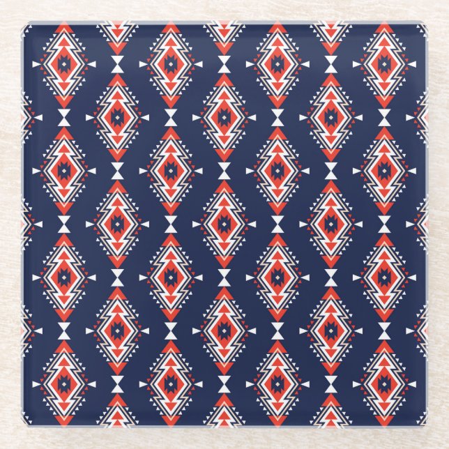 Ethnic style, geometric seamless pattern. glass coaster (Front)
