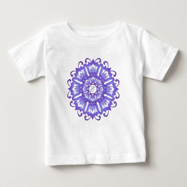 Ethnic teal mandala. monogram. baby T-Shirt (Front)