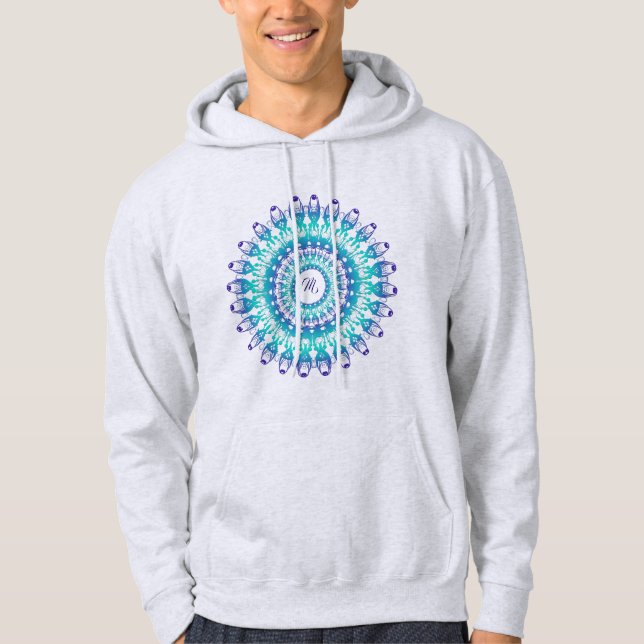Ethnic teal mandala. monogram. hoodie (Front)