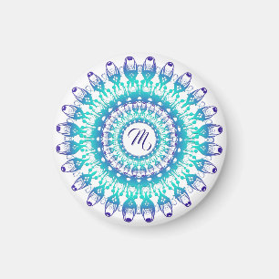 Ethnic teal mandala. monogram. magnet