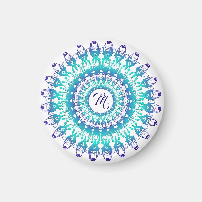 Ethnic teal mandala. monogram.  magnet (Front)