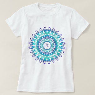 Ethnic teal mandala. monogram. T-Shirt