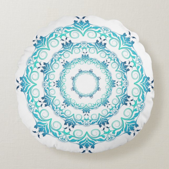 ethnic teal mandala. round cushion (Front)