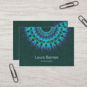 ethnic teal mandala. Text. Business Card