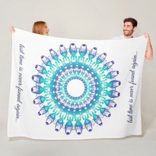 ethnic teal mandala. Text. Fleece Blanket